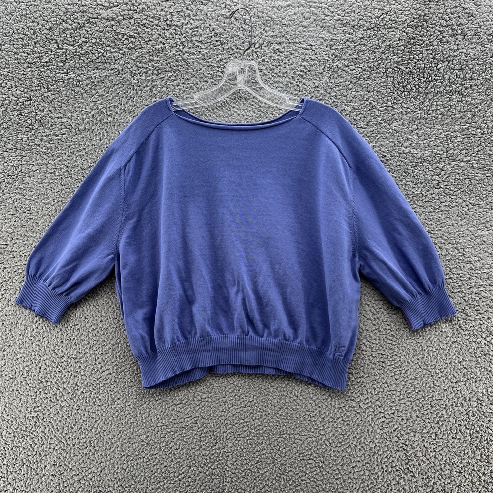 Liviana Conti Sweater Women 12 Blue Boat Neck Cropped Cotten Made Italy Pullover